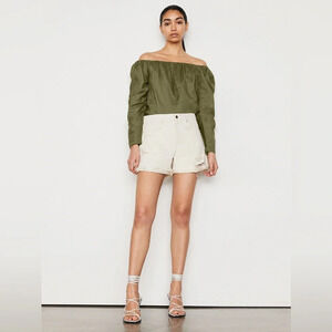 Frame Le Brigette Denim Shorts Cotton Linen Blend in Au Natural Sz 27